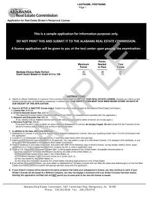 Alabama Real Estate Broker's Reciprocal License Application