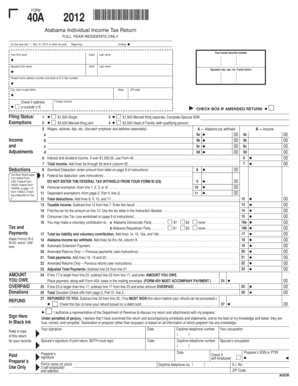 Alabama Individual Income Tax Return Form 40A