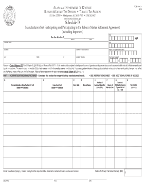 Alabama Tobacco Tax Schedule D