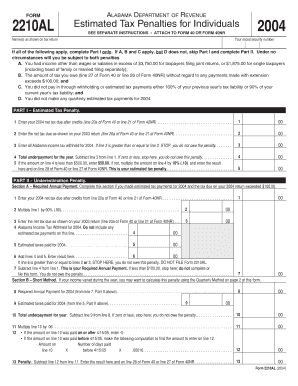 Alabama Estimated Tax Penalties Form 2210AL