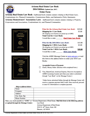Arizona Real Estate Law Book Order Form