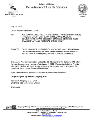 California CHDP Provider Information Notice