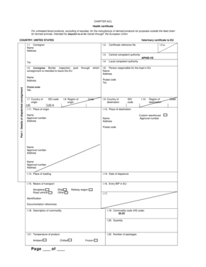 Health Certificate for Untreated Blood Products to EU