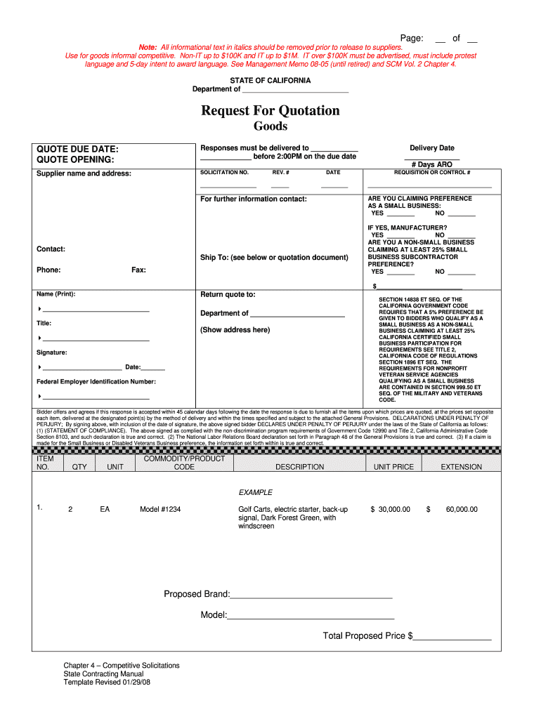 Request For Quotation - State of California - documents dgs ca Preview on Page 1