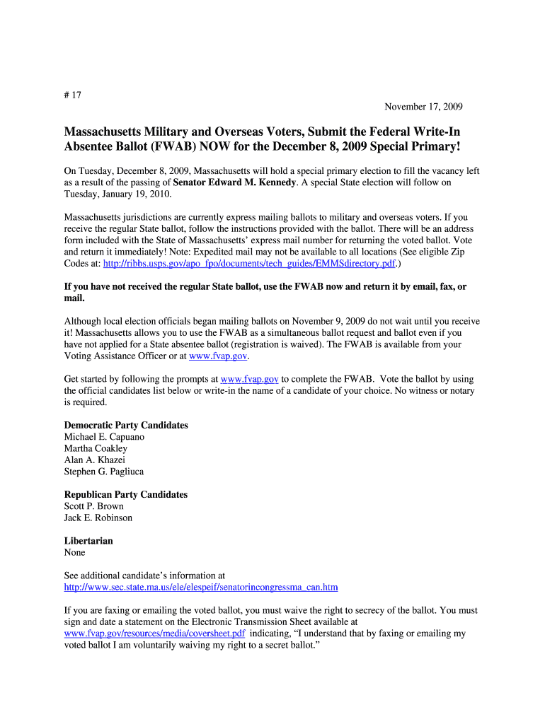 Massachusettes voter update Preview on Page 1