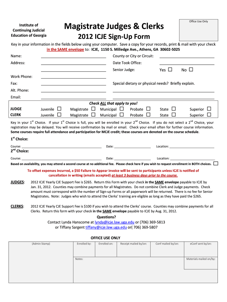 2012 ICJE Sign-Up Form Preview on Page 1