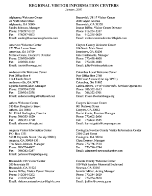 Bni visitor sign in sheet - REGIONAL VISITOR INFORMATION CENTERS - georgia