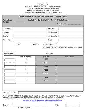 Georgia Department of Transportation Order Form