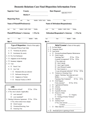 Domestic Relations Case Final Disposition Form
