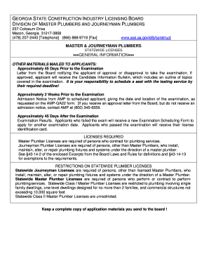 Georgia Master and Journeyman Plumber License Application