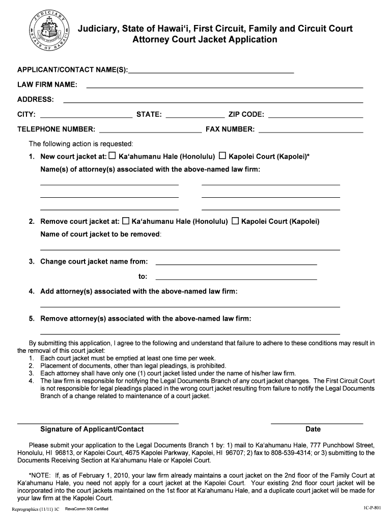 Attorney Court Jacket Application - Hawaii State Judiciary - courts state hi Preview on Page 1