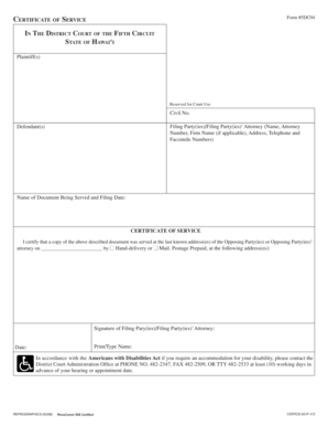 Certificate of Service Form 5DC04