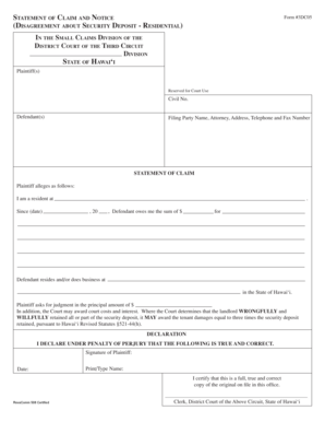 Statement of Claim and Notice Form #3DC05