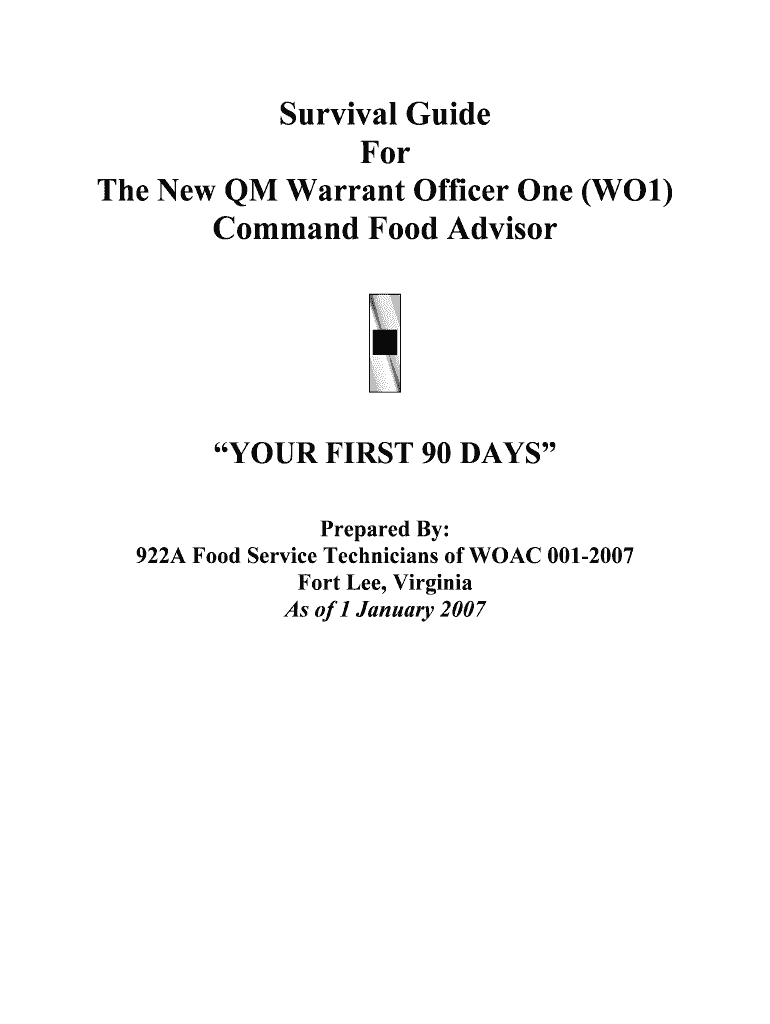Warrant Officer One (WO1) Command Food Advisor Handbook Preview on Page 1