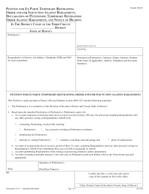 Hawaii Ex Parte Temporary Restraining Order Form 3DC51