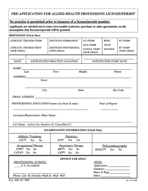 Allied Health Professions License Pre-Application