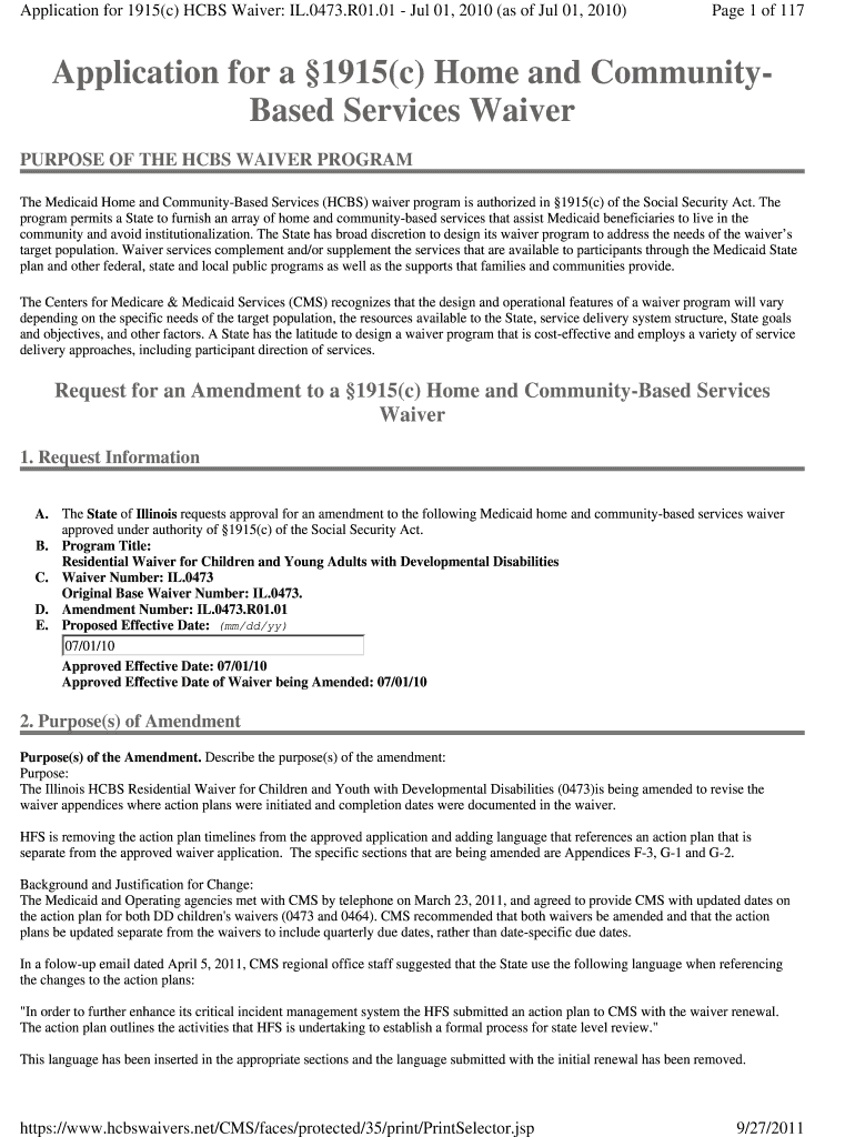 Application for 1915(c) HCBS Waiver: IL 0473 R01 01 - Jul 01, 2010 (as of Jul 01, 2010) Preview on Page 1