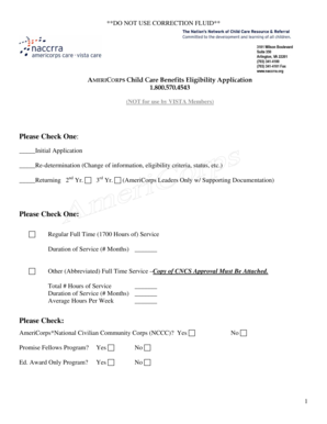 AmeriCorps Child Care Benefits Eligibility Application