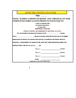 ENTRY FEE CERTIFICATION FORM