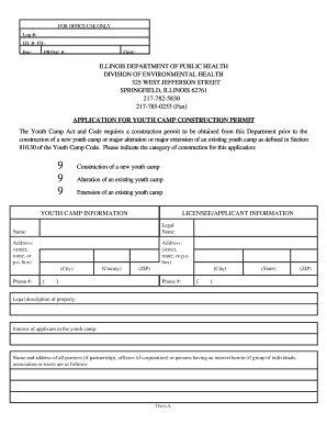 APPLICATION FOR YOUTH CAMP CONSTRUCTION PERMIT