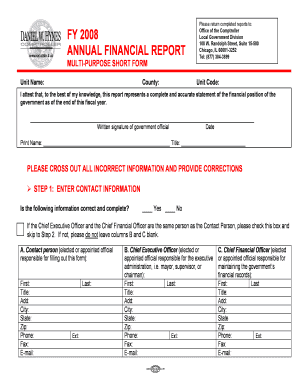 FY 2008 ANNUAL FINANCIAL REPORT MULTI-PURPOSE SHORT FORM