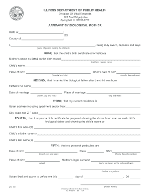 Affidavit for birth certificate - Affidavit by Biological Mother - Illinois Department of Public Health - idph state il