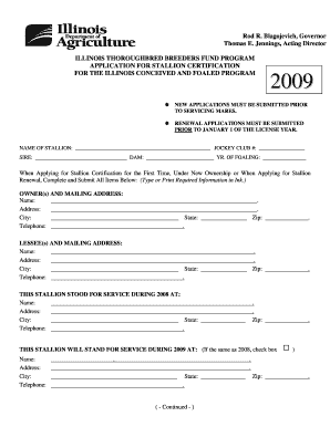 APPLICATION FOR STALLION CERTIFICATION