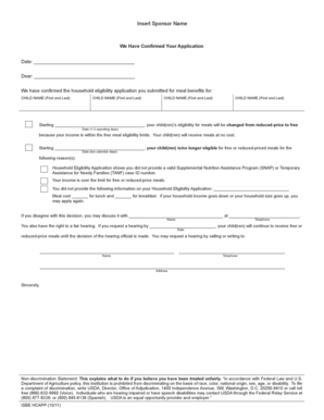 Meal Benefits Eligibility Confirmation
