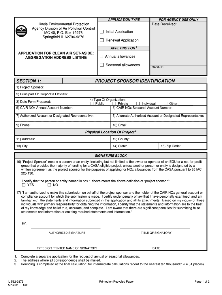 APC 631 - Application for Clean Air Set-Aside: Aggregation Address Preview on Page 1