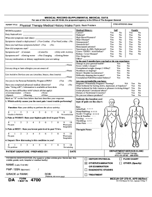 fillable online ermc amedd army physical therapy medical history army physical form