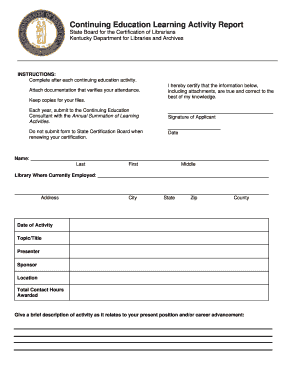 Continuing Education Learning Activity Report