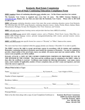 Kentucky Out-of-State Continuing Education Compliance Form