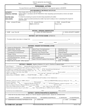US Army Personnel Action Form