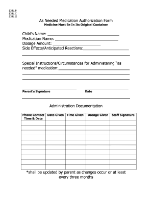 As Needed Medication Authorization Form