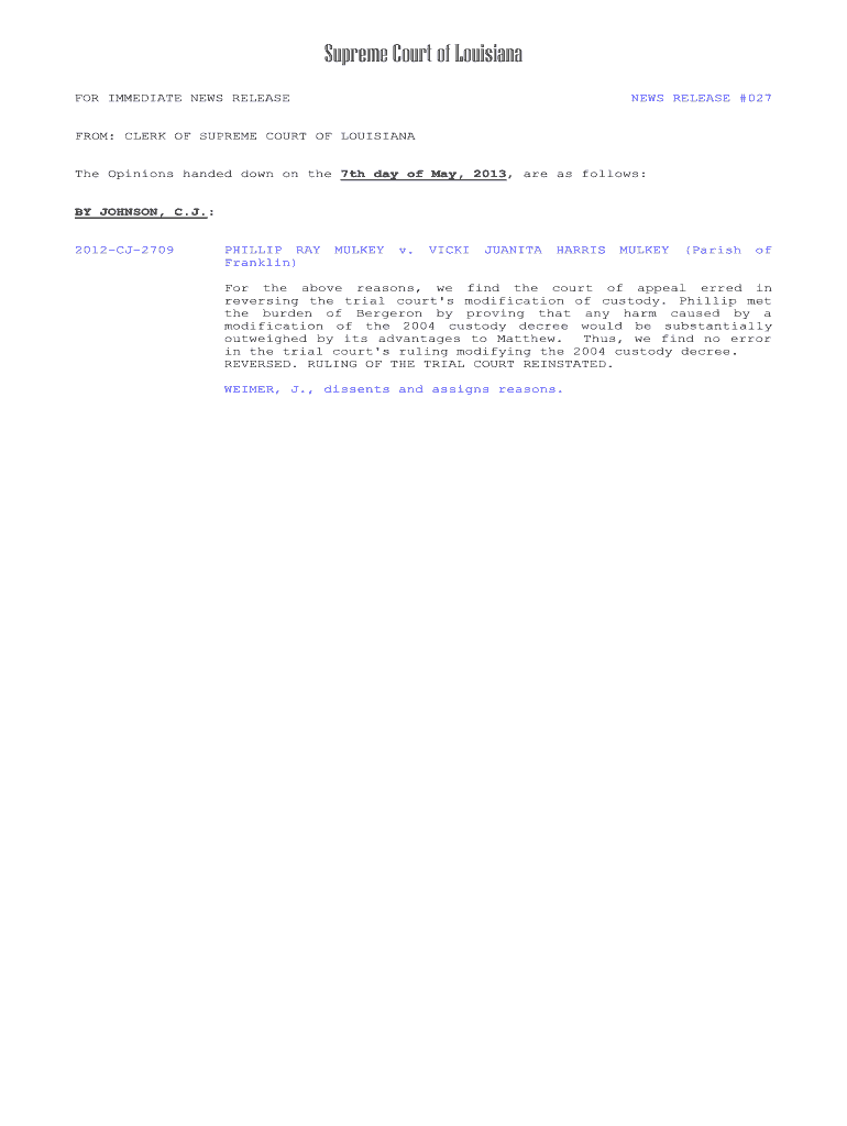 supreme court of louisiana no 13-b-0283 in re: philip m kleinsmith Preview on Page 1