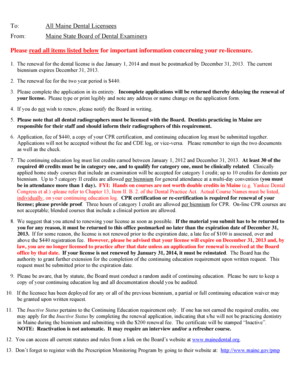 Maine Dental License Renewal Application