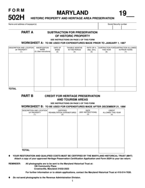 Maryland Historic Property Preservation Form 502H