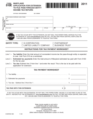 Maryland Pass-Through Entity Income Tax Extension Form 510E