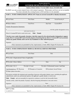 Massachusetts Gender Designation Change Form