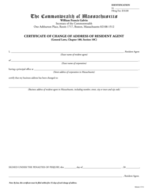 Massachusetts Resident Agent Address Change Form
