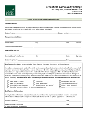 Change of Address/Certificate of Residency Form