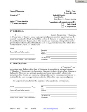 Minnesota Guardianship Acceptance Form