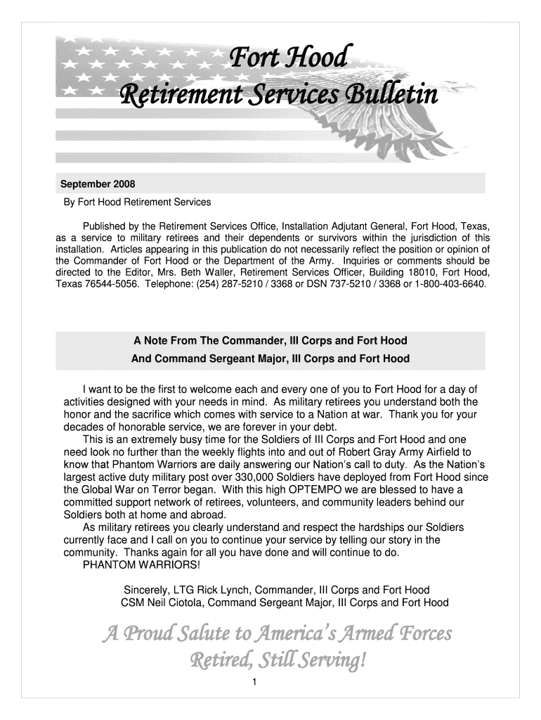 Fillable Online hood army Retirement Services Bulletin Fax Email Print