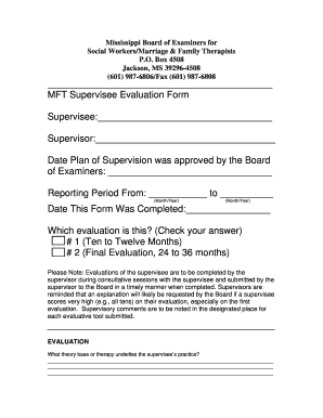 Evaluation form template - MFT Supervisee Evaluation Form - swmft ms