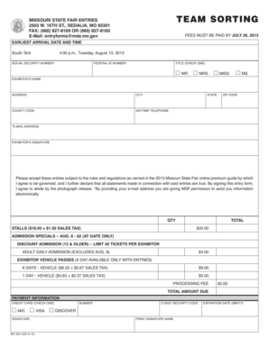 Missouri State Fair Entry Form