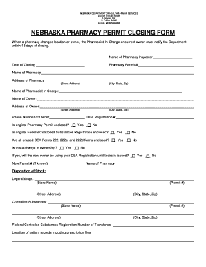 fillable online dhhs ne nebraska pharmacy permit closing form dea form 222a