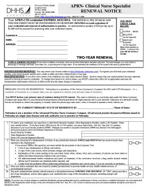 Nebraska APRN-CNS Renewal Notice