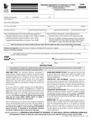 Nebraska Application for Extension of Time Form 2688N