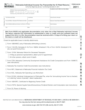 Nebraska Individual Income Tax Transmittal Form 8453N