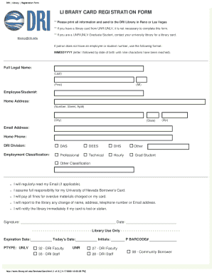 DRI Library Card Registration Form